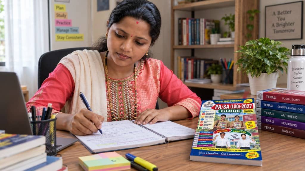 Postal Exam Aspirant preparing with Tenali Exams Publishers PA/SA Guide Book